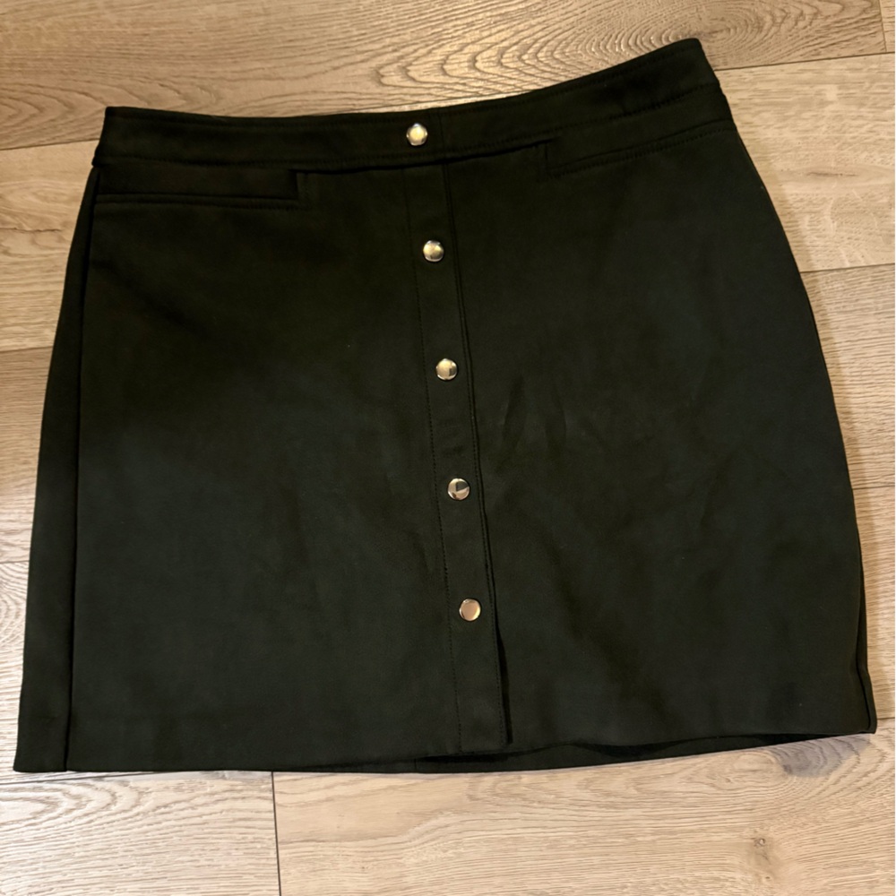 LOFT Dark Green Suede Button-Front Skirt